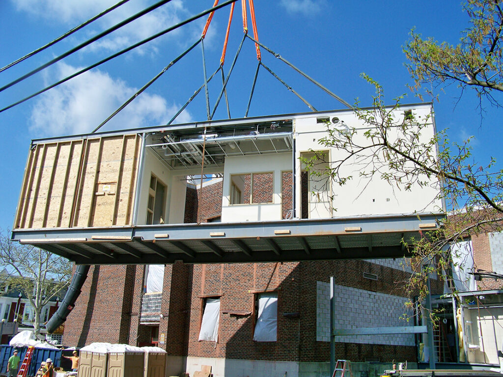 modular element of school being placed